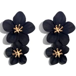 Big Black Double Flower Earrings 3D Gothic Hibiscus 2 Goth Boho Flowers New